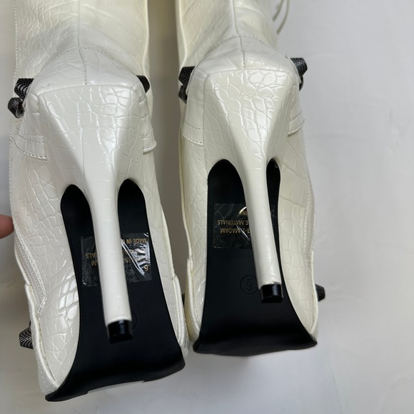Fashion Nova Knee High Boots Croc Embossed White Stiletto Size 6 - Picture 4 of 13